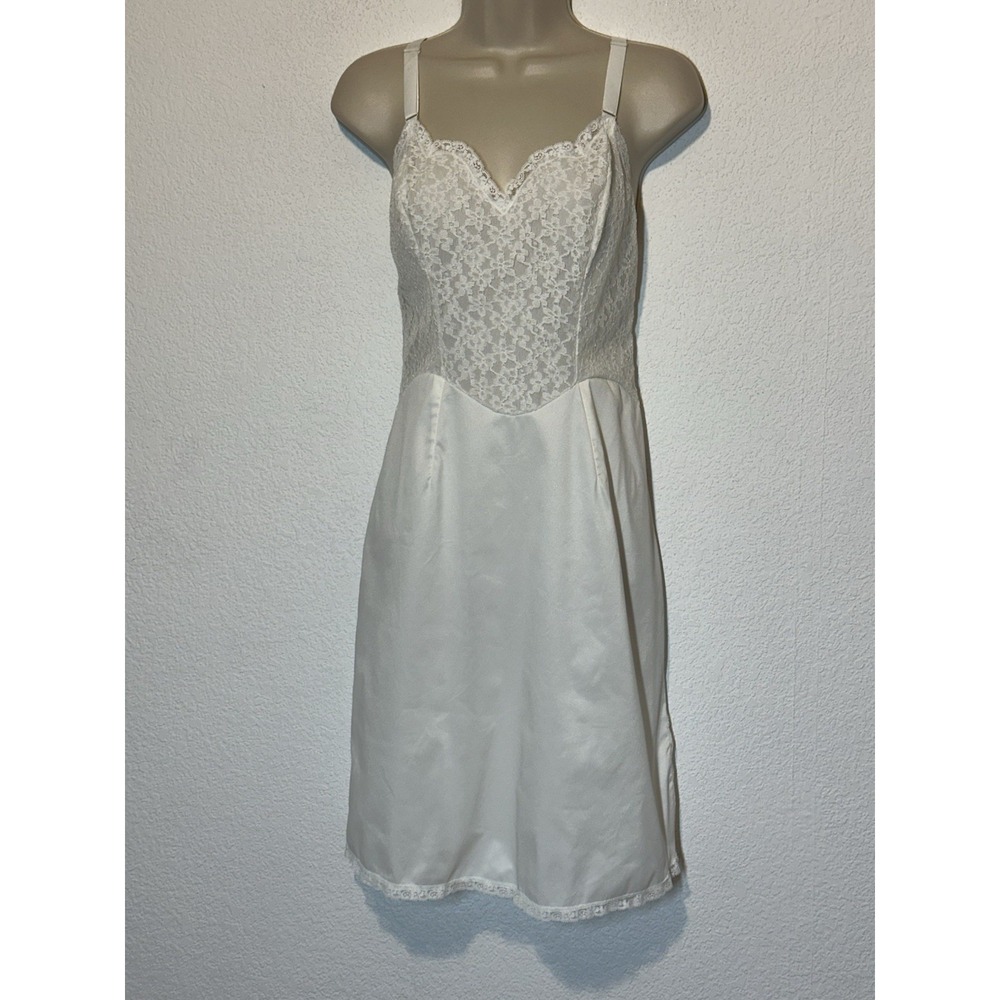 VTG 50s Wonder Maid Full‎ Slip Dress Lingerie 34 White Lace Bodice Feminine